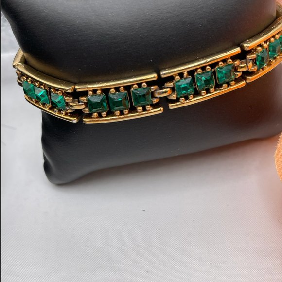 09.19.25-9- Vintage Bogoff Gold plated bracelet with green rhinestones - Picture 4 of 6